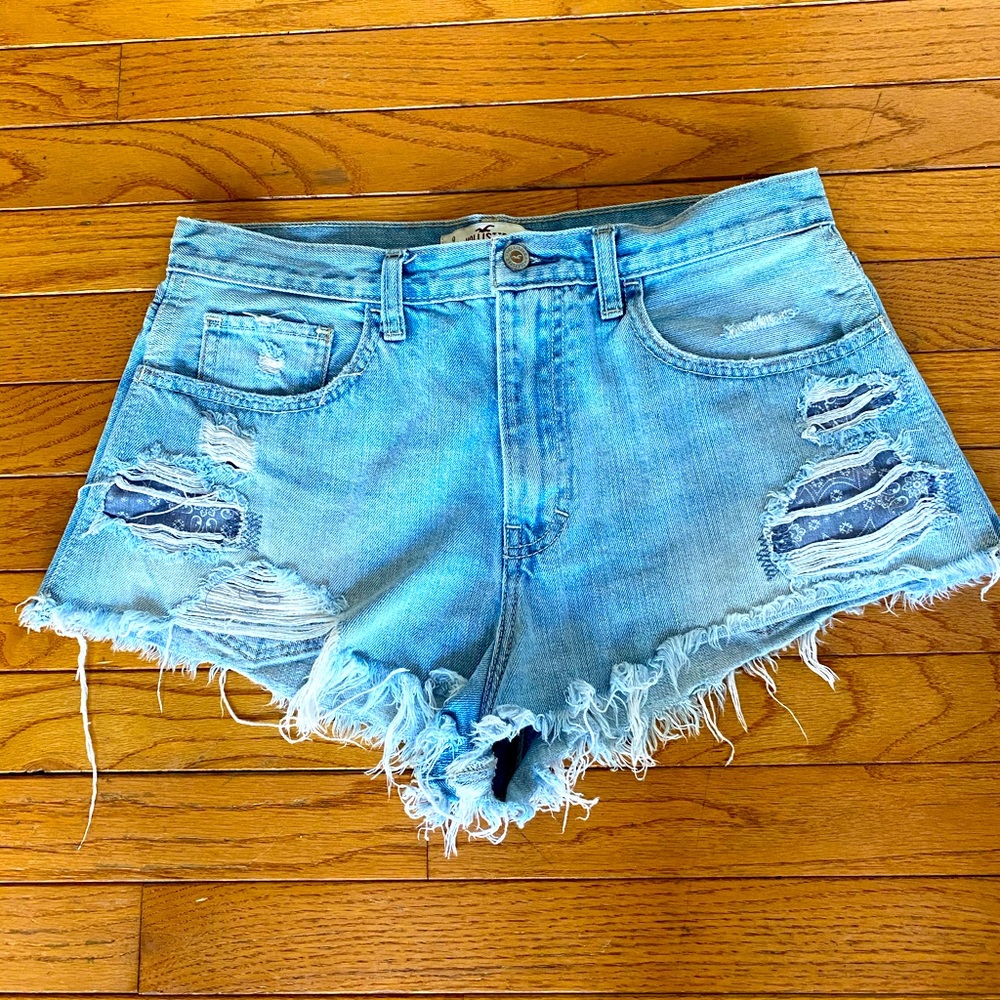 High waisted distressed jean shorts